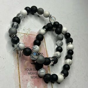 Black Lava Rock & Howlite Gemstone Bracelets